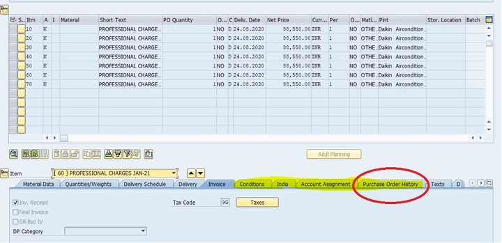 sap po line item account assignment table